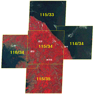 [그림 2] 한강권역 Landsat 위성영상의 Path/Row